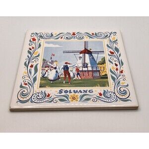 Vintage Ceramic Solvang Windmill Tile Trivet Hot Plate Pad Kitchen Cottage Decor